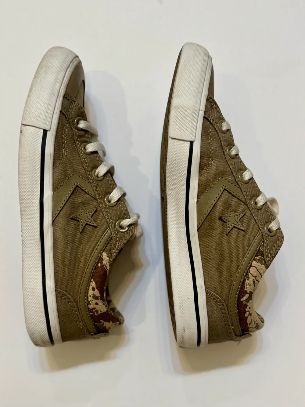 Converse Low-Top Canvas Sneakers in Olive/Tan with Camouflage Trim